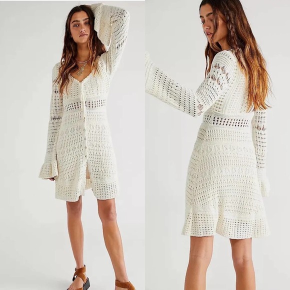 Free People Dresses & Skirts - Free People Sedona Ivory Women's Crochet Dress SZ S